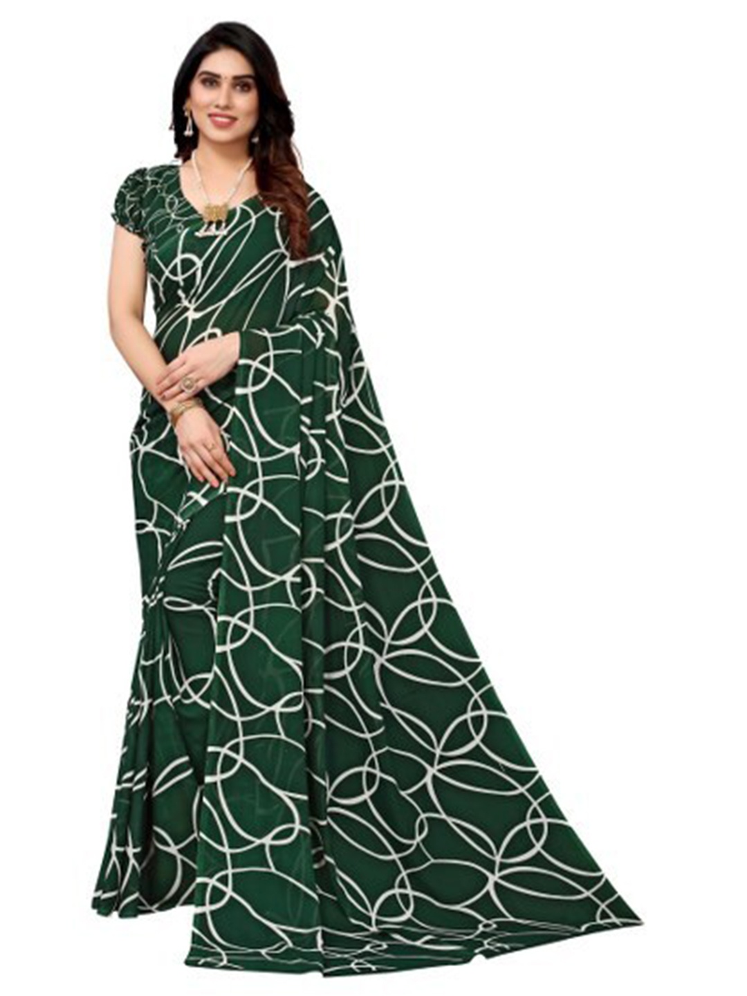 

Yashika Green & White Saree
