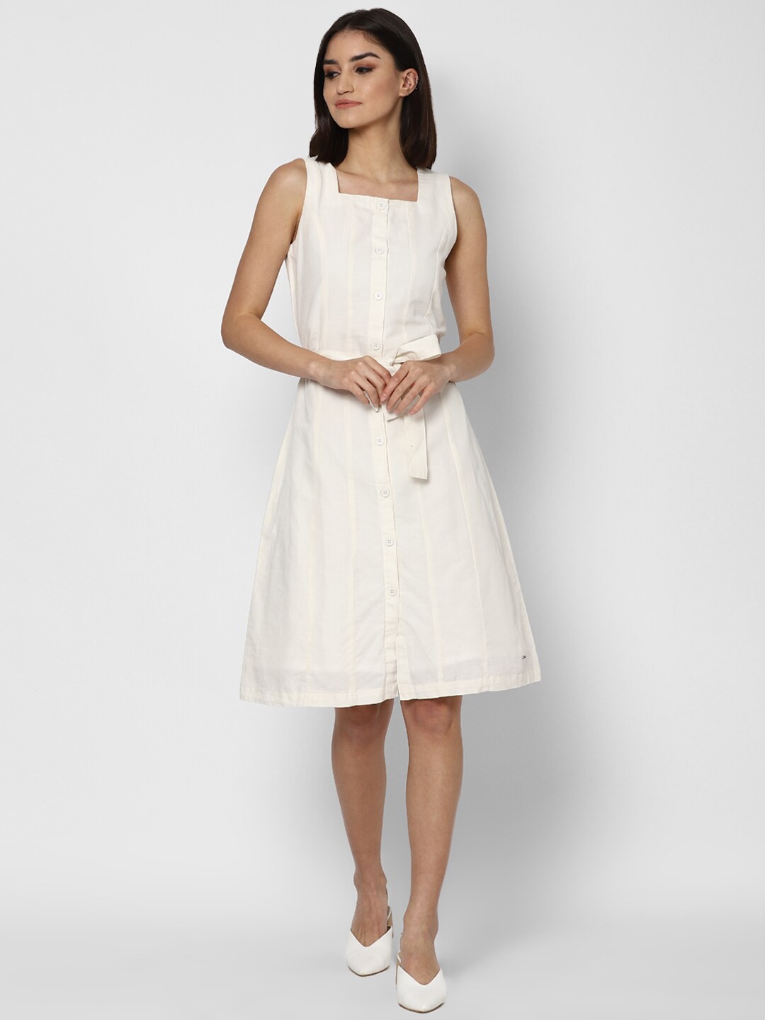 

Allen Solly Woman Cream-Coloured Striped Dress