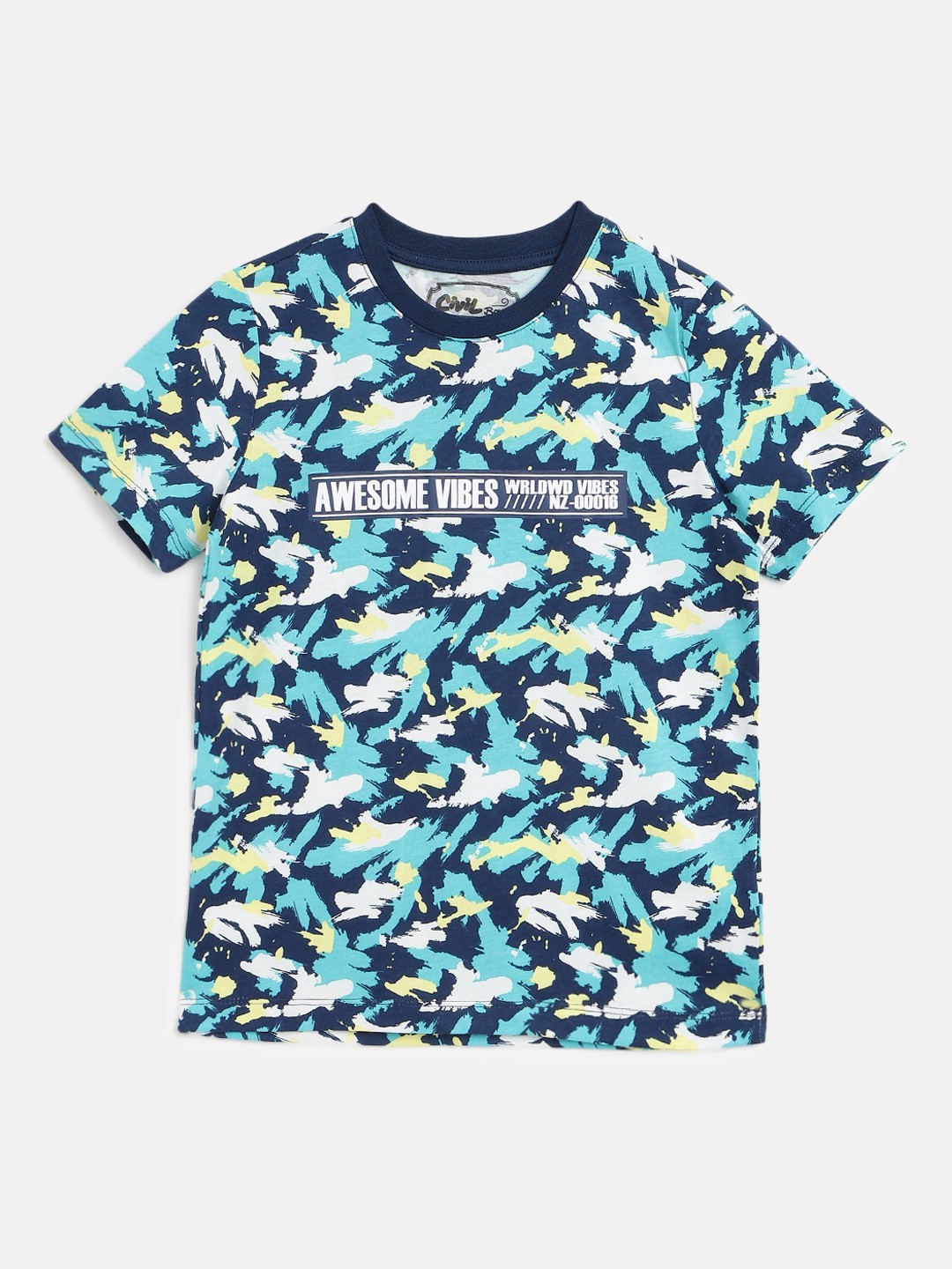 

Civil Boys Blue & White Printed Pure Cotton T-shirt