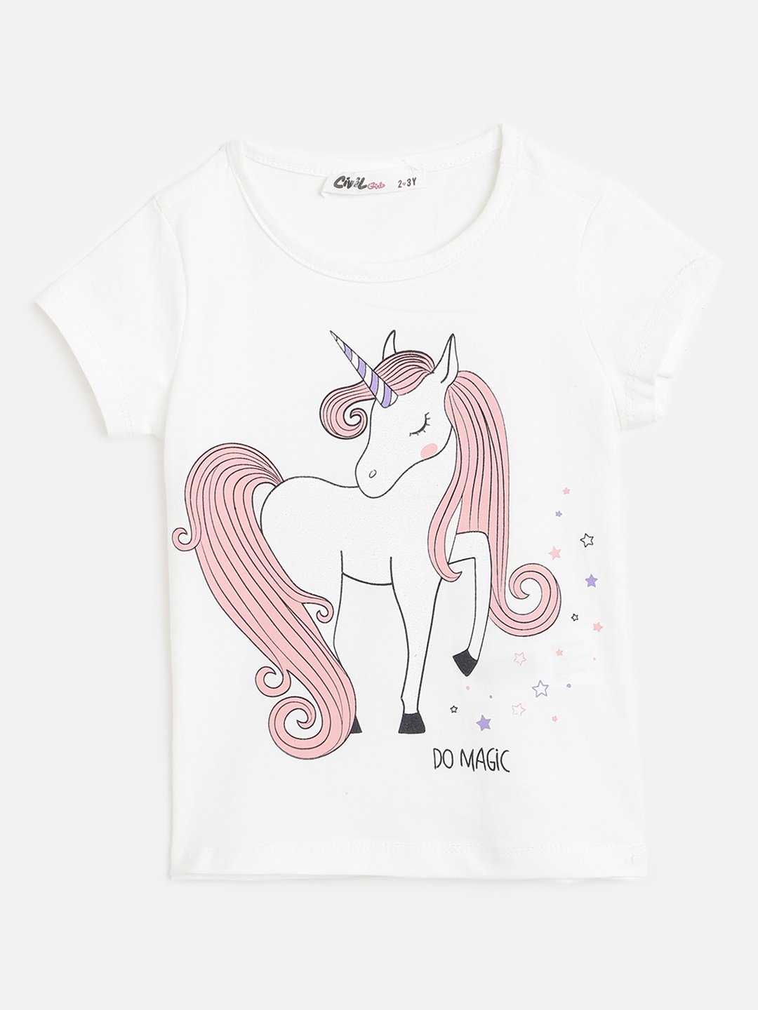 

Civil Girls White & Pink Unicorn Printed T-shirt