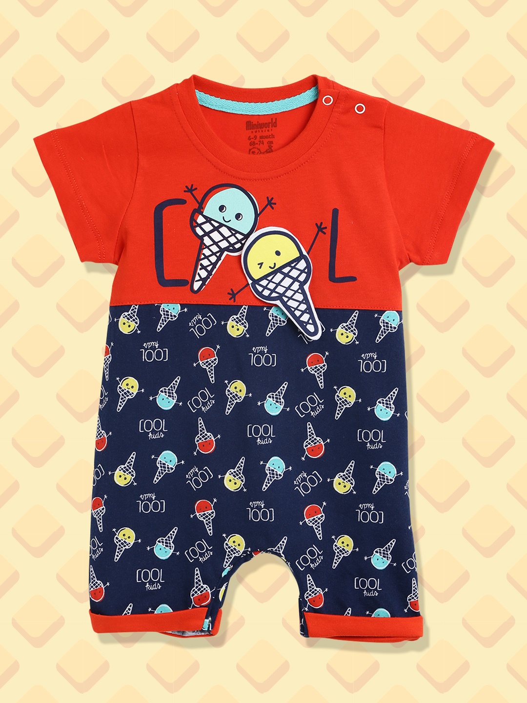 

Civil Infant Boys Navy Blue & Red Printed Pure Cotton Rompers