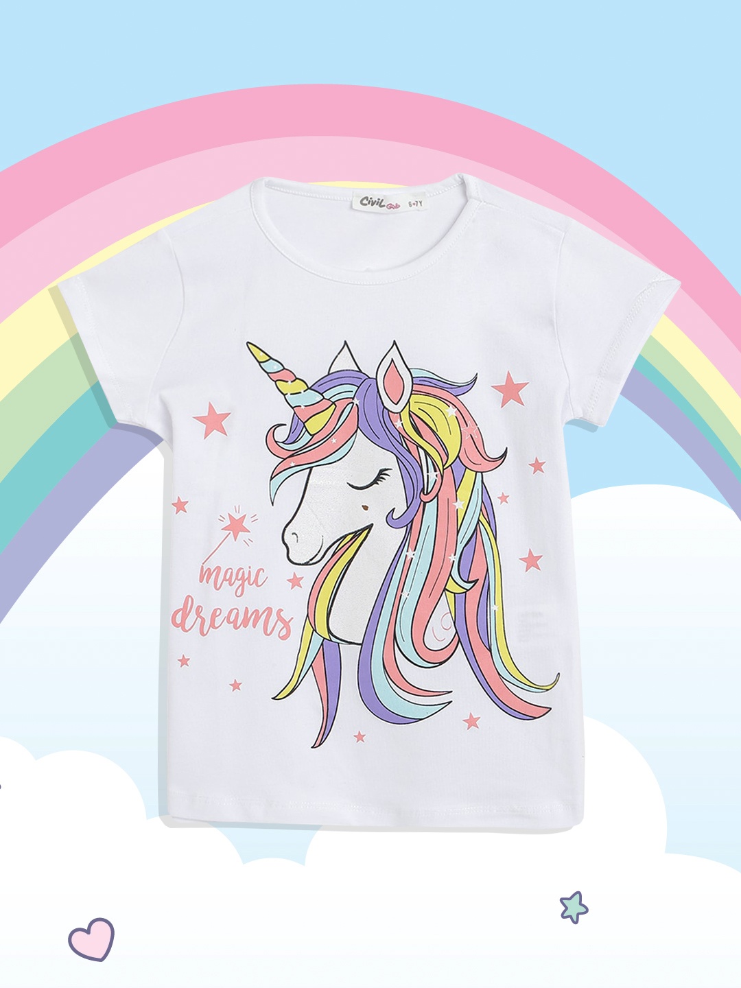 

Civil Girls White & Lavender Unicorn Print T-shirt