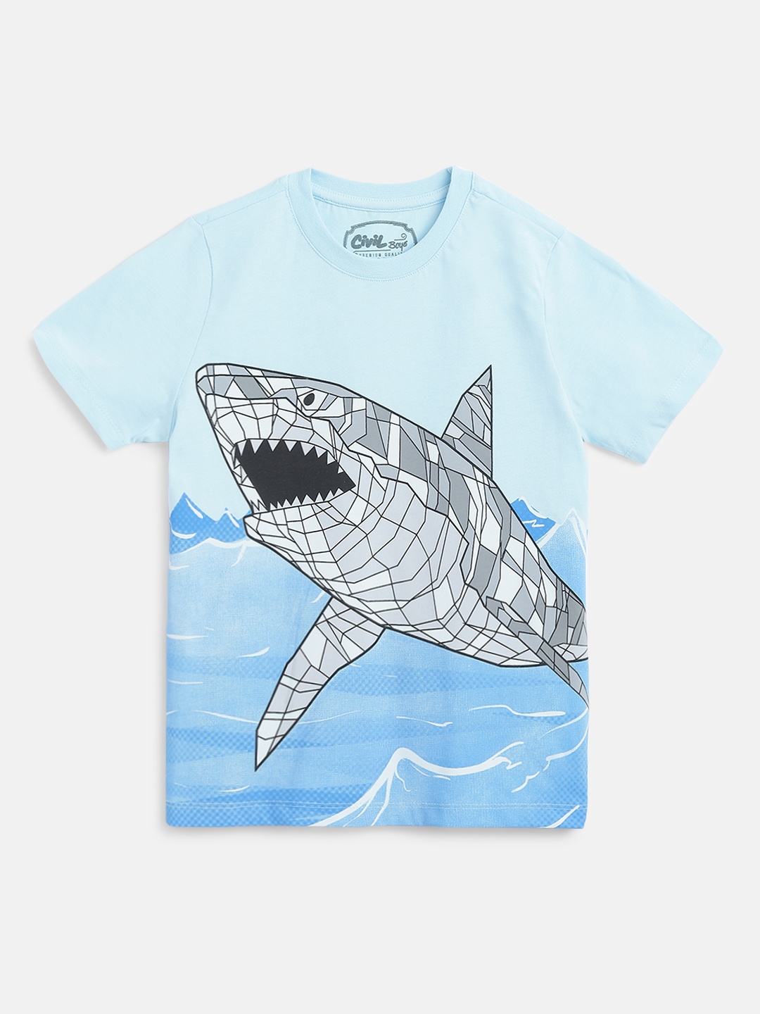 

Civil Boys Blue & Grey Printed Pure Cotton T-shirt