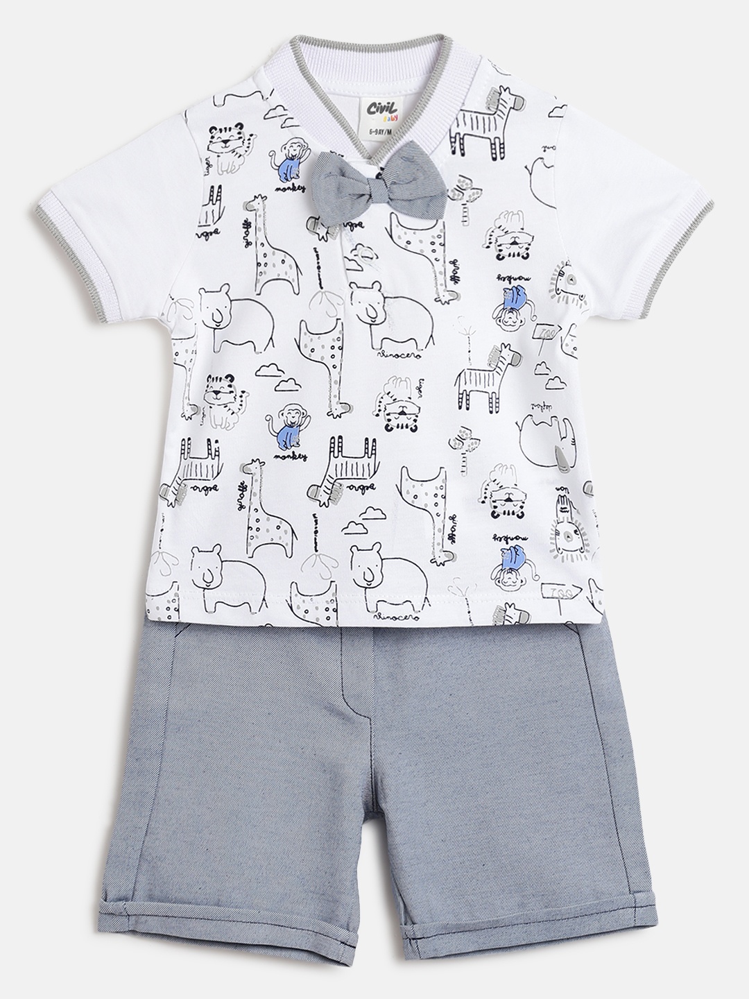 

Civil Boys White & Grey Printed T-shirt with Shorts