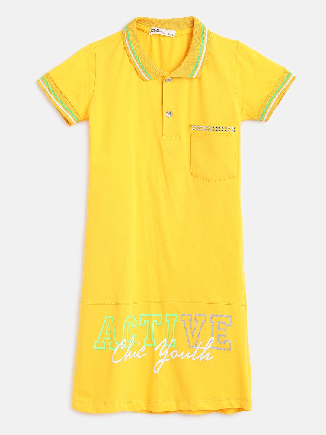 

Civil Girls Yellow & White Typography Print Shirt Dress