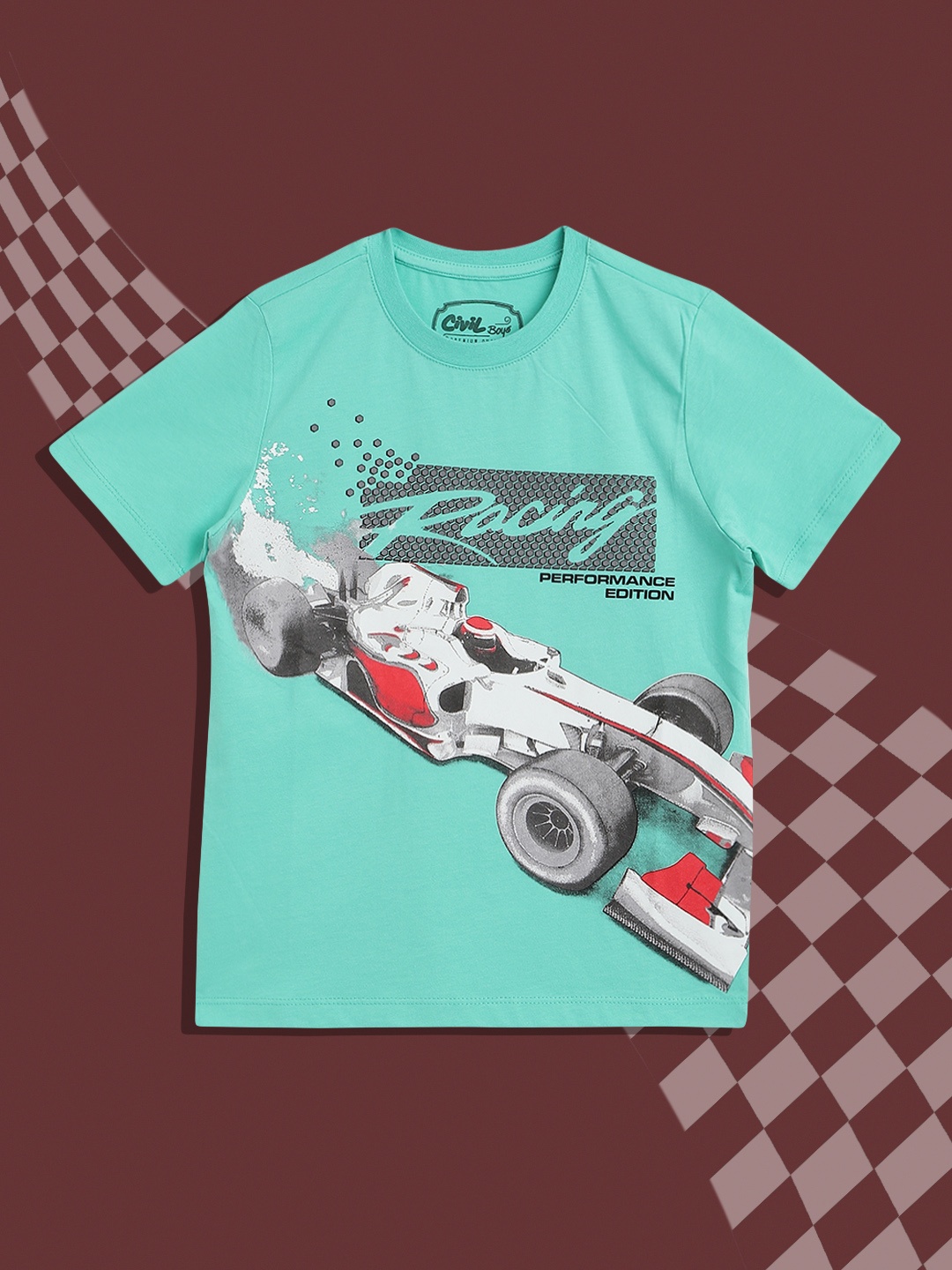 

Civil Boys Green & Grey Typography Printed Pure Cotton T-shirt