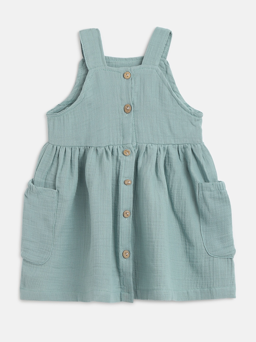 

Civil Girls Sage Green Solid Pure Cotton A-Line Dress