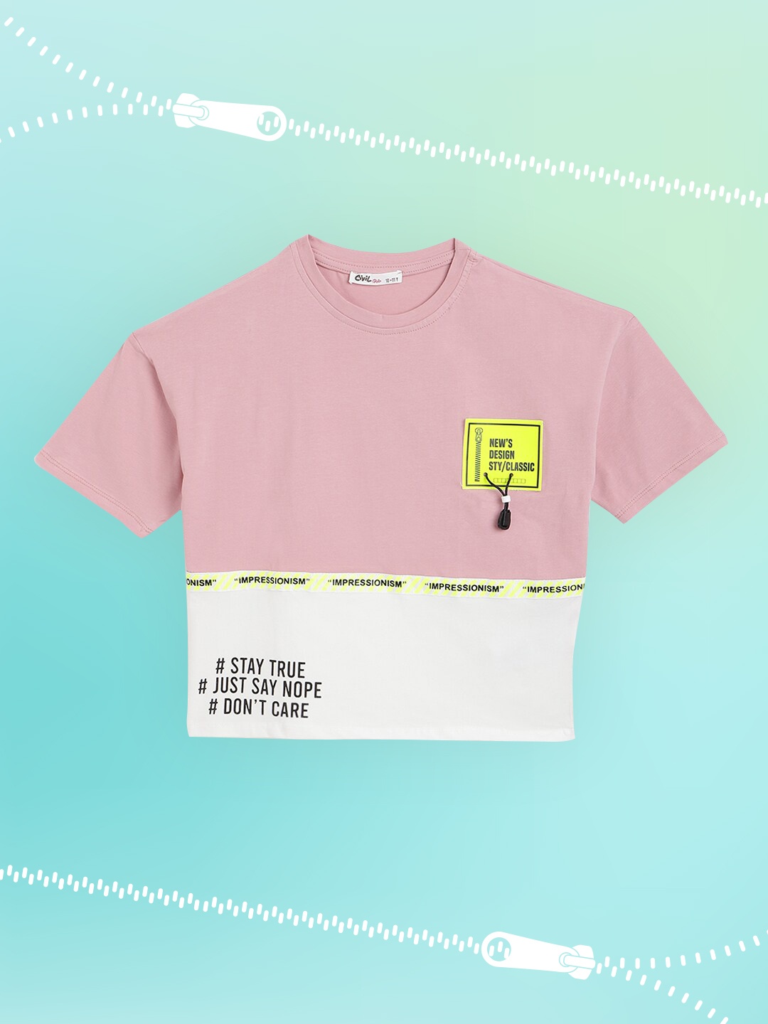 

Civil Girls Dusty Pink & White Colourblocked Drop-Shoulder Sleeves T-shirt, Rose