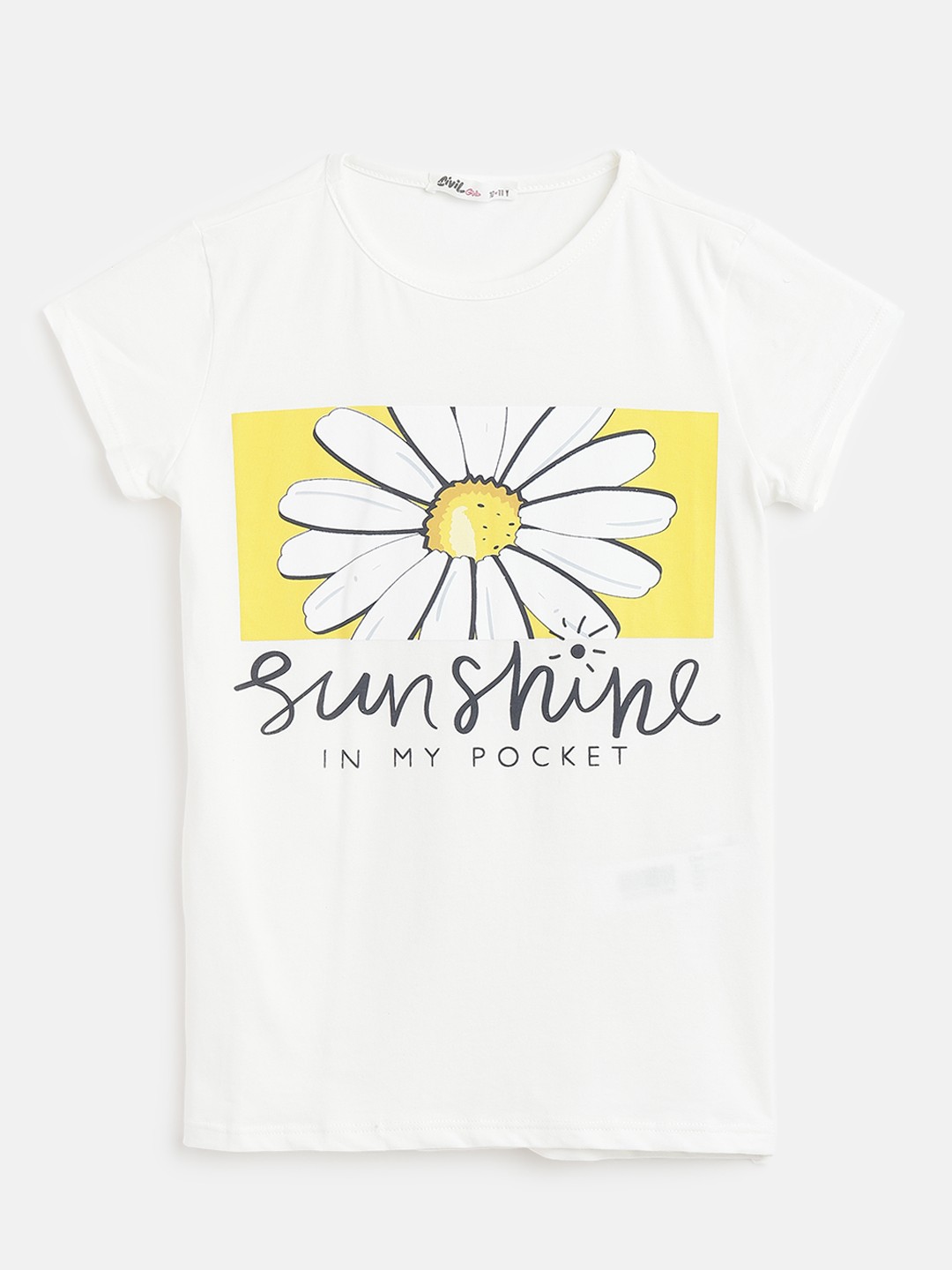 

Civil Girls White & Yellow Graphic Printed T-shirt