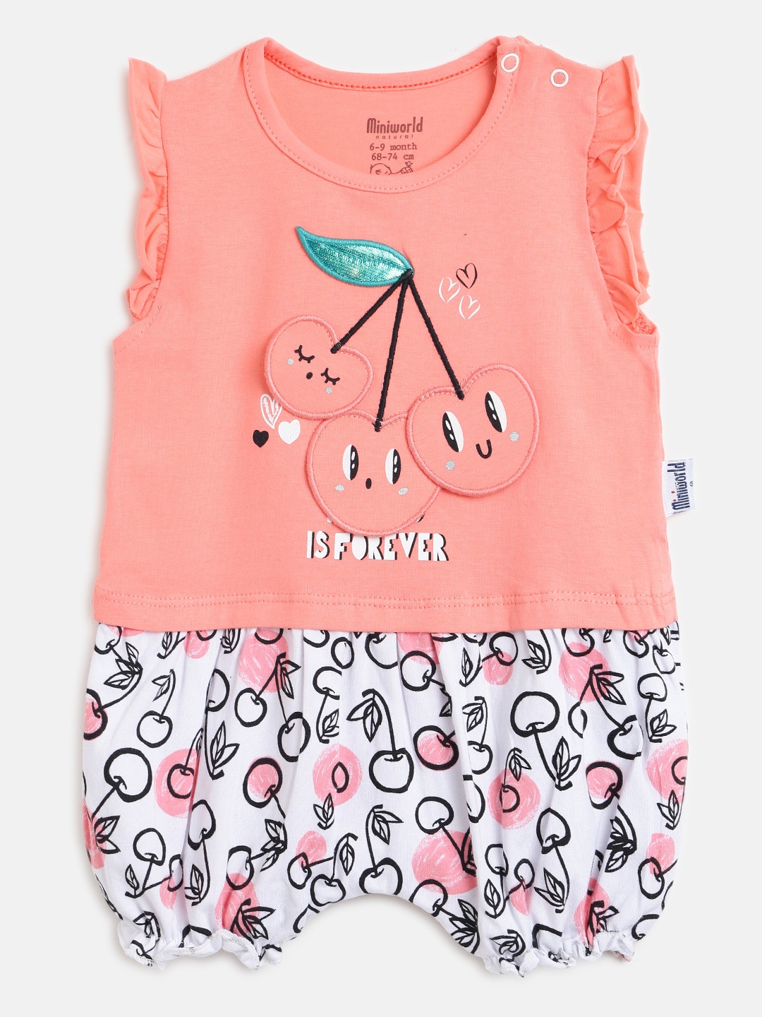 

Civil Infant Girls Pink & White Graphic Print Rompers with Applique Detail