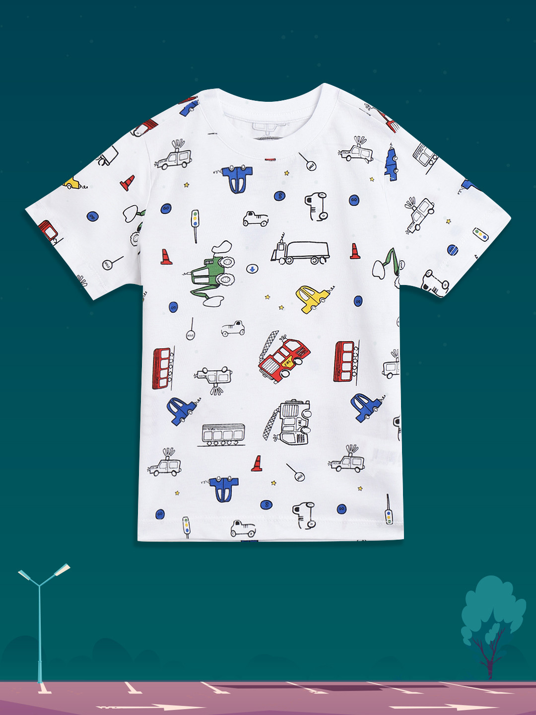 

Civil Boys White & Red Car Print Pure Cotton T-shirt