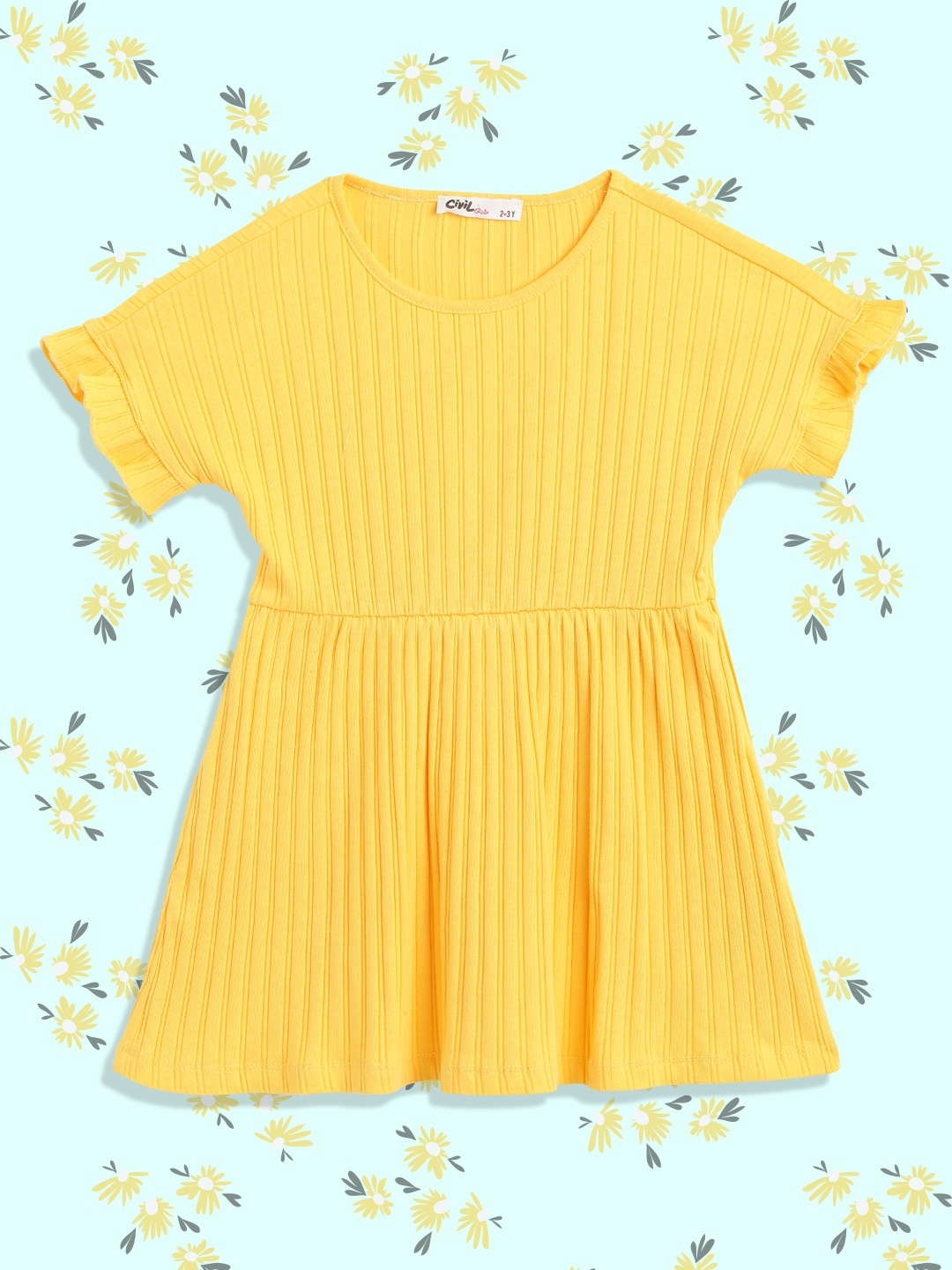

Civil Girls Yellow Self Striped A-Line Dress
