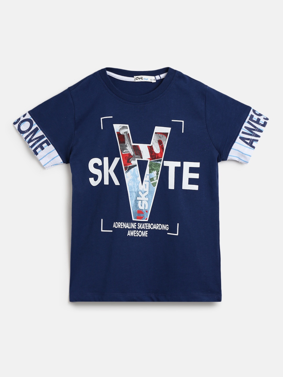 

Civil Boys Navy Blue & White Typography Printed Pure Cotton T-shirt