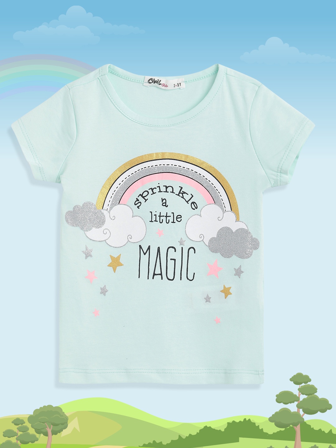

Civil Girls Green & Pink Graphic Printed T-shirt