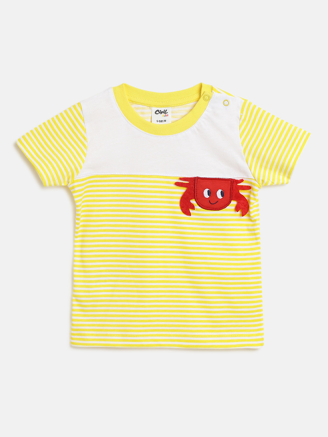

Civil Boys Yellow & White Pure Cotton Striped Applique T-shirt