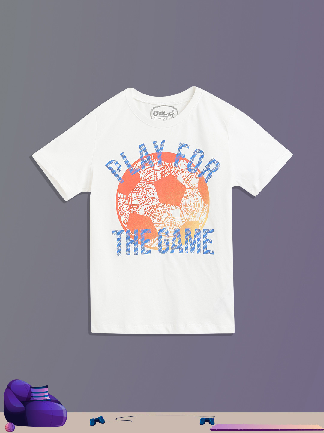 

Civil Boys White & Blue Typography Printed Pure Cotton T-shirt