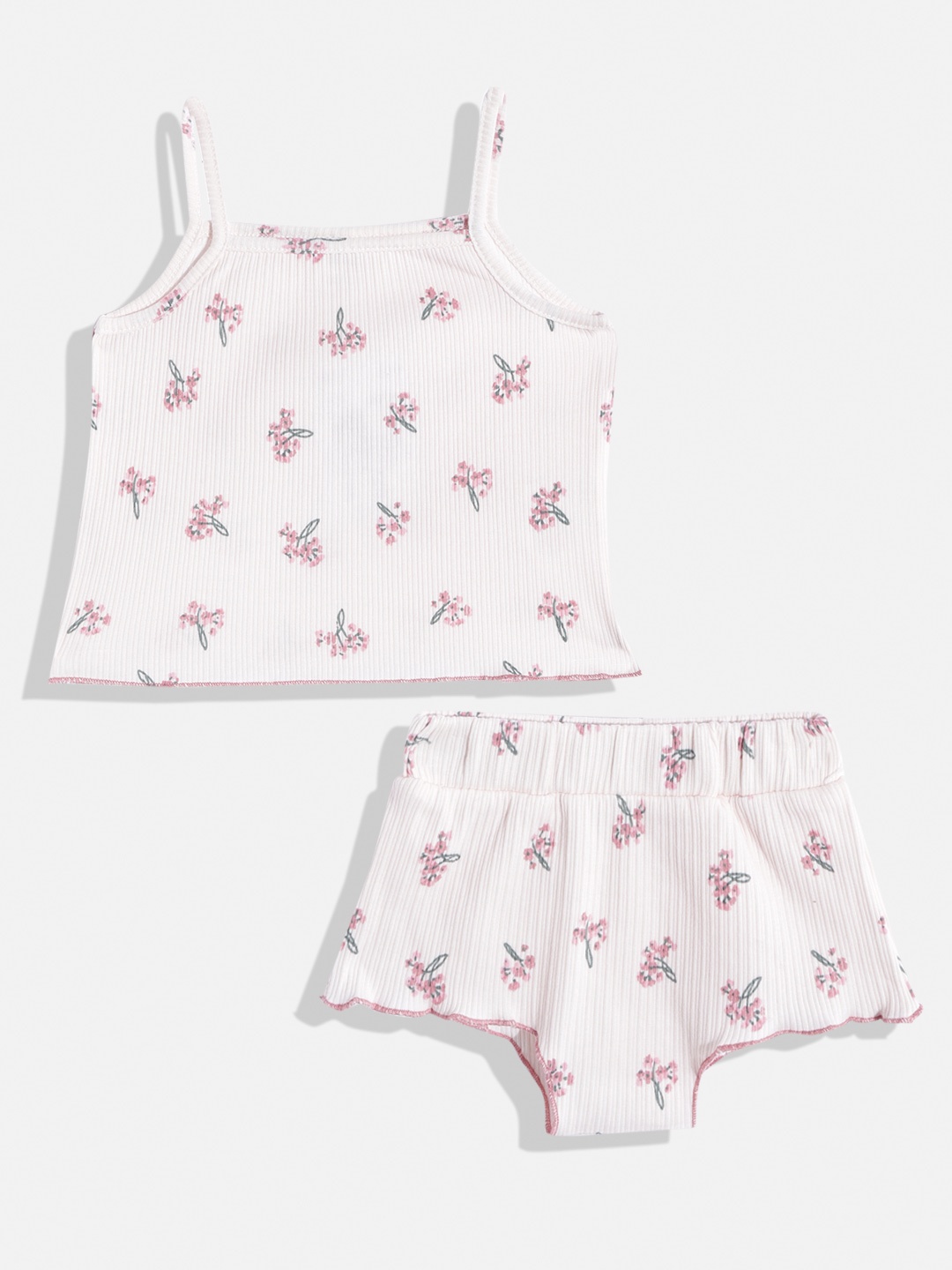 

Civil Infant Girls Pink & Green Ribbed Floral Printed Clothing Set