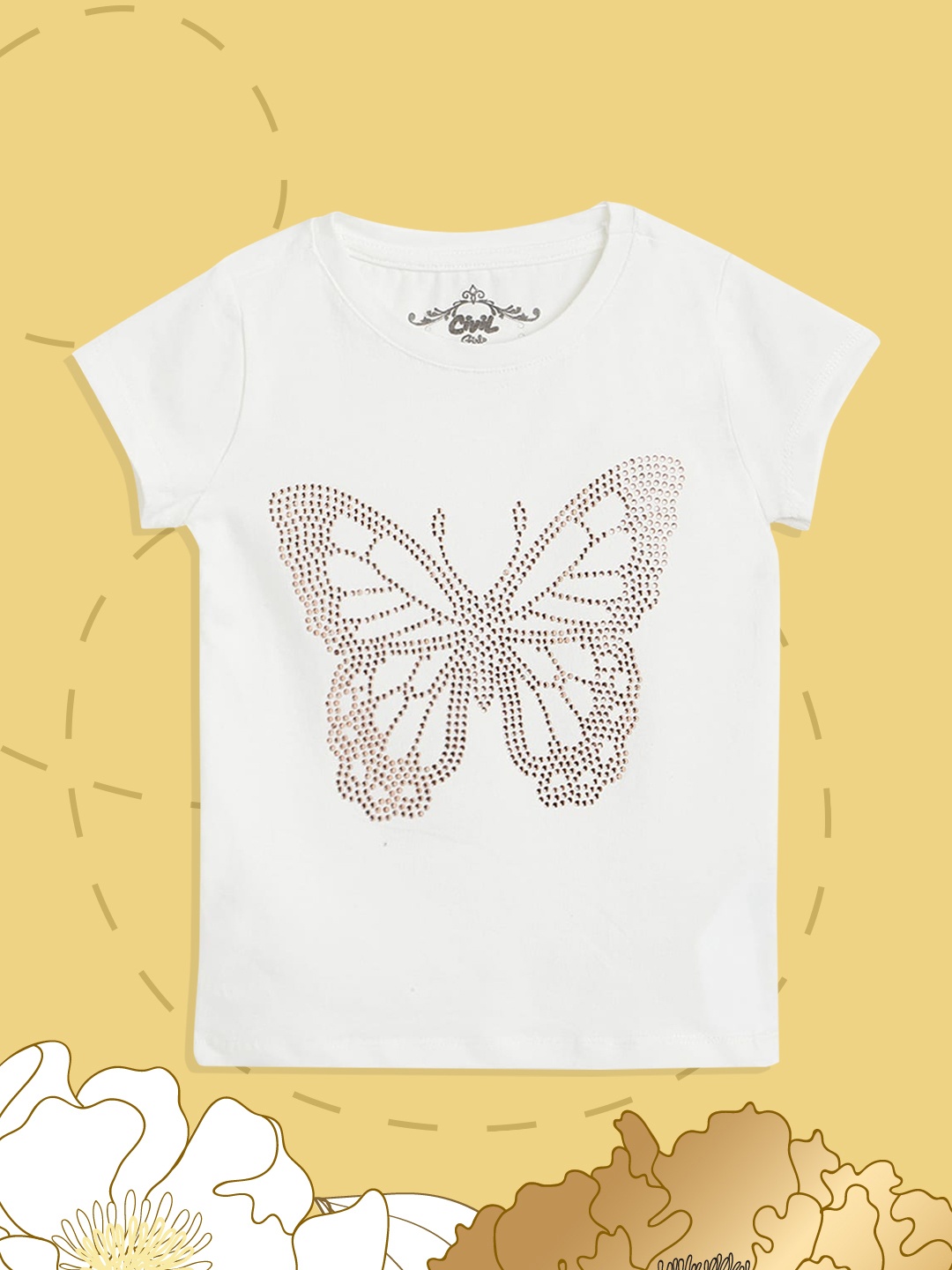 

Civil Girls White & Rose Gold Butterfly Stone Embellished T-shirt