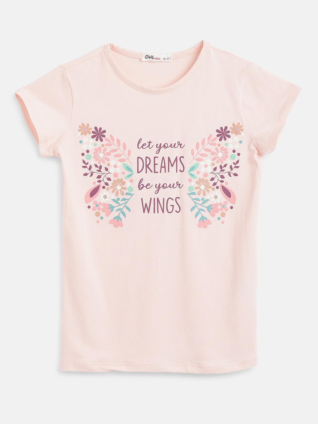 

Civil Girls Pink & Purple Typography Printed T-shirt