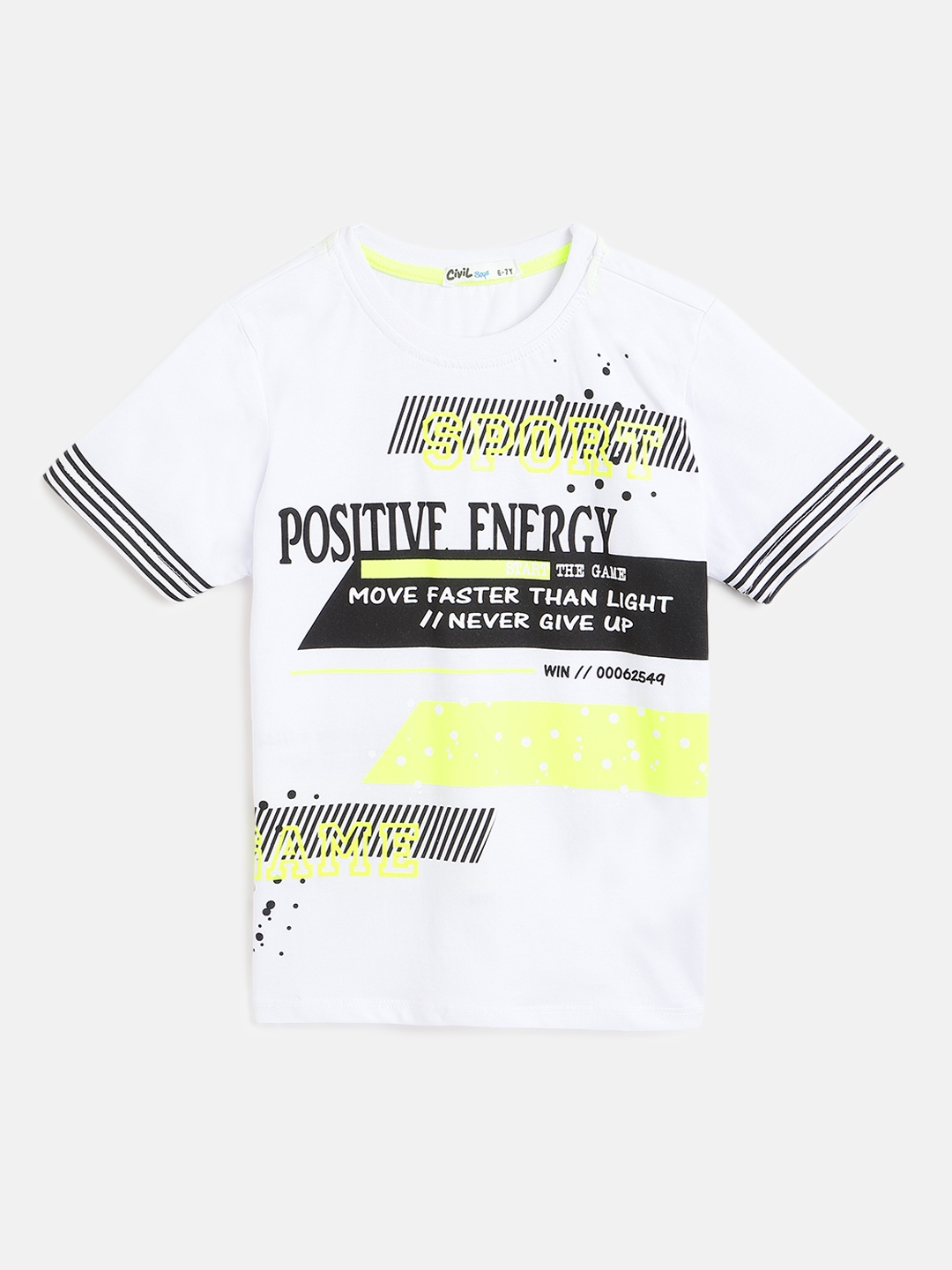 

Civil Boys White & Green Pure Cotton Typography Printed T-shirt