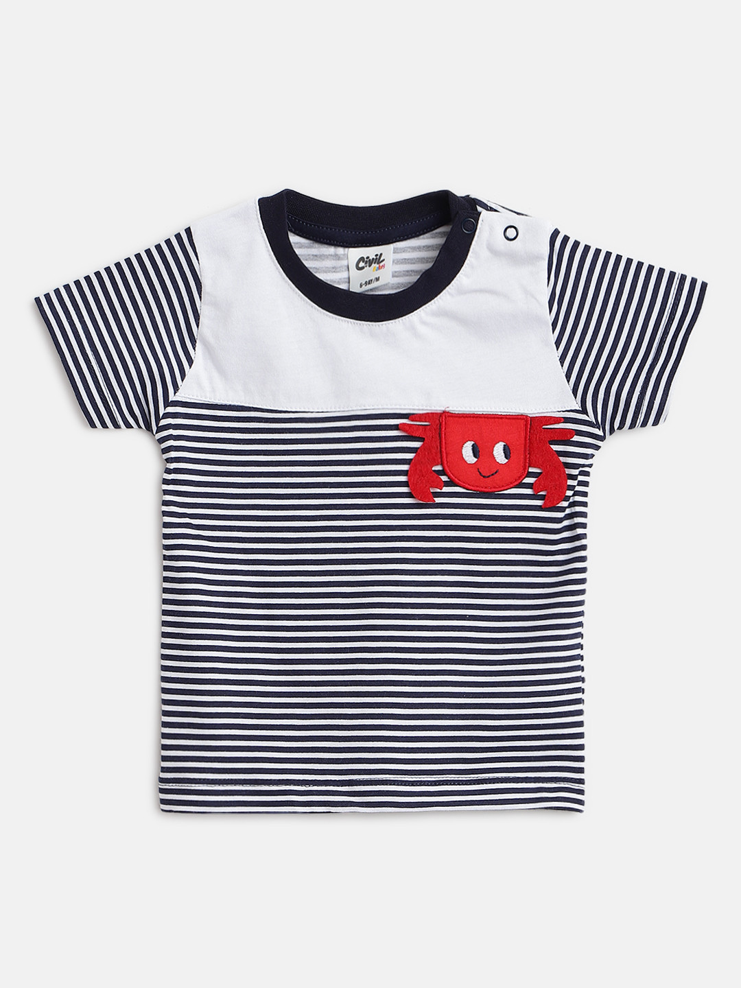 

Civil Boys Navy Blue & White Striped Pure Cotton Applique T-shirt