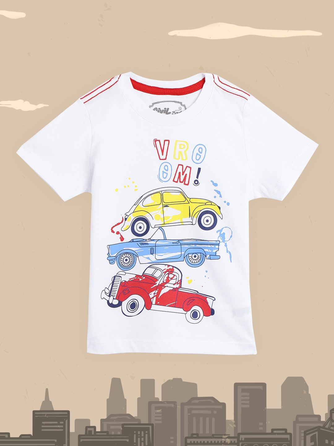 

Civil Boys White & Yellow Pure Cotton Graphic Print T-shirt