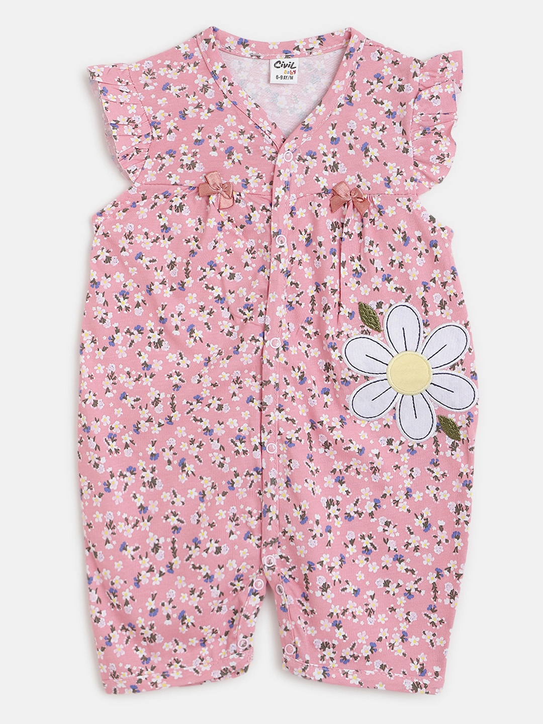 

Civil Girls Dusty Pink & White Micro Ditsy Floral Print Pure Cotton Applique Body Suit, Rose