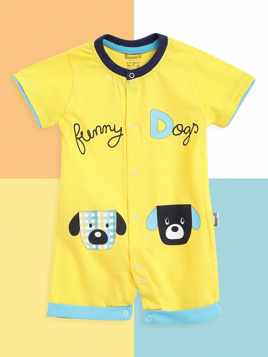 

Civil Infant Boys Yellow & Blue Printed Pure Cotton Rompers