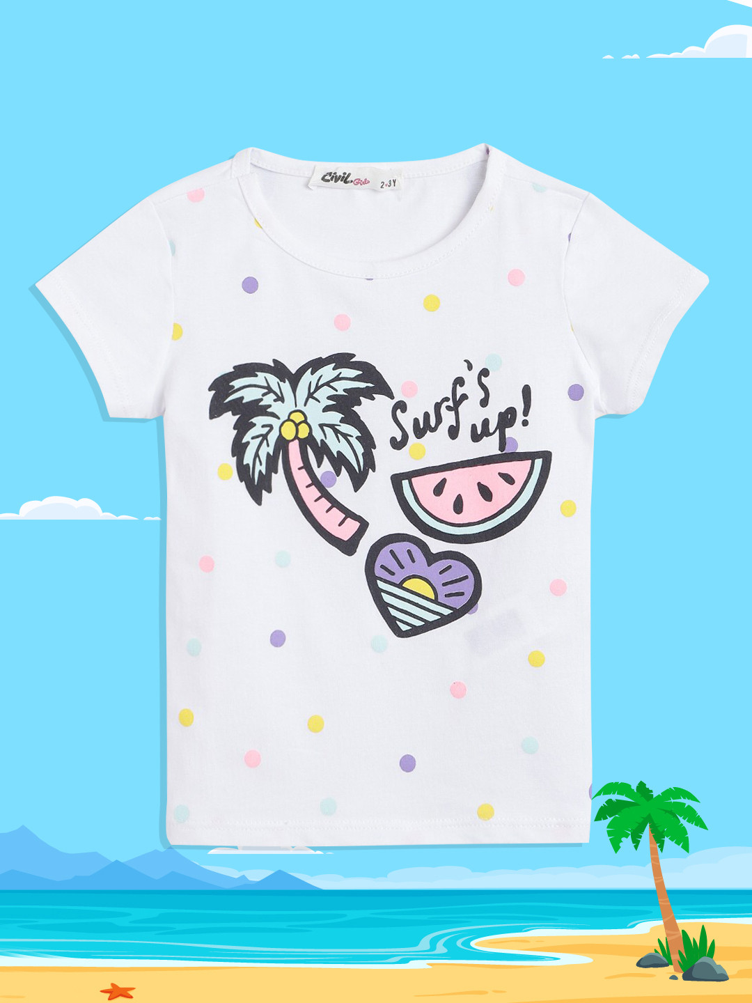 

Civil Girls White & Pink Graphic Printed T-shirt