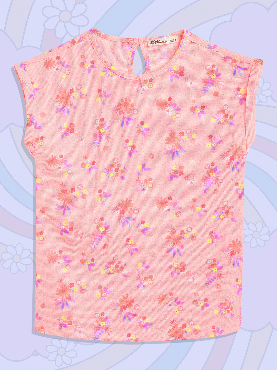 

Civil Girls Pink & Blue Floral Printed Extended Sleeves T-shirt
