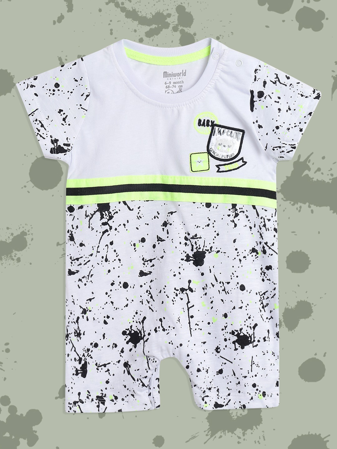

Civil Infant Boys White & Black Printed Pure Cotton Rompers