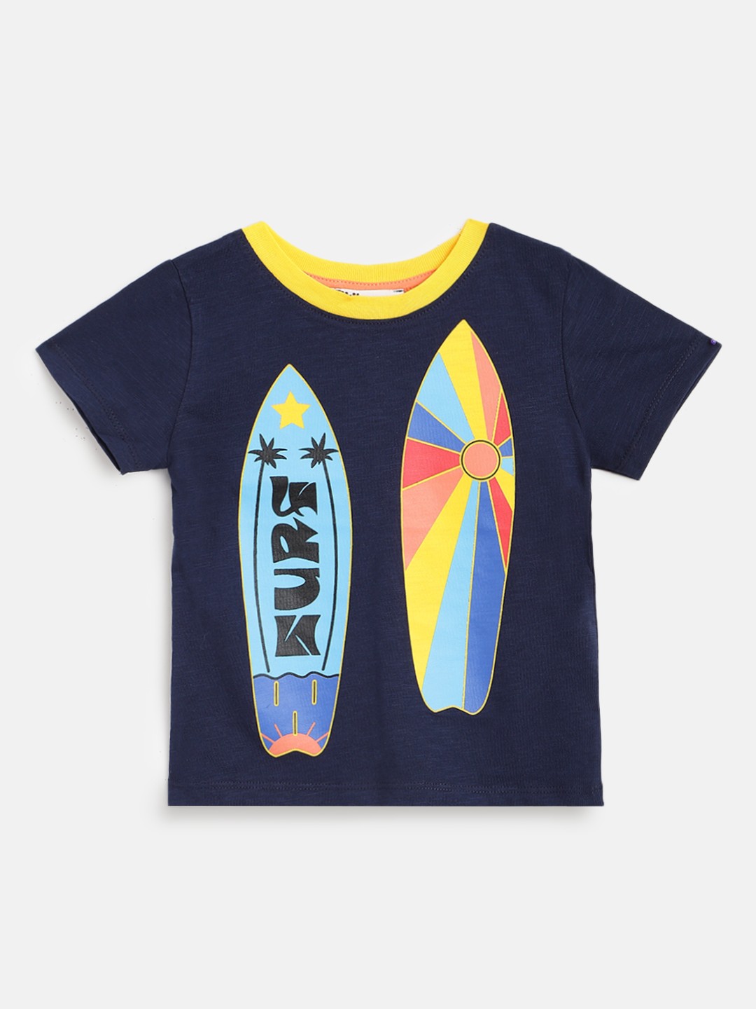 

Civil Boys Navy Blue & Yellow Pure Cotton Graphic Print T-shirt