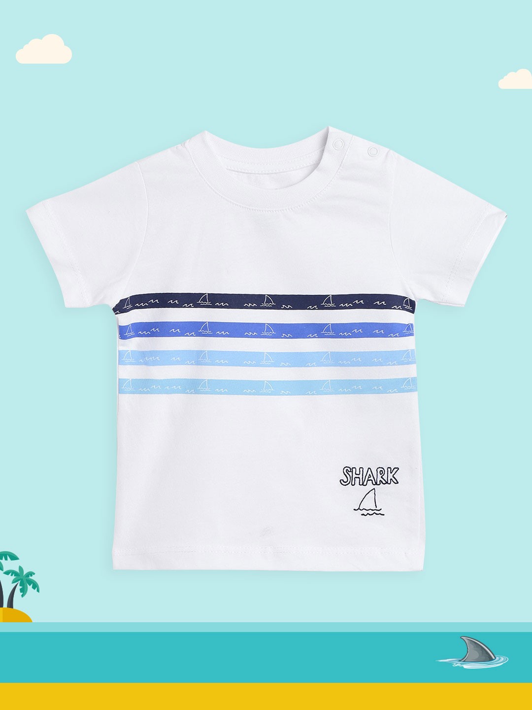 

Civil Boys White & Blue Pure Cotton Striped T-shirt
