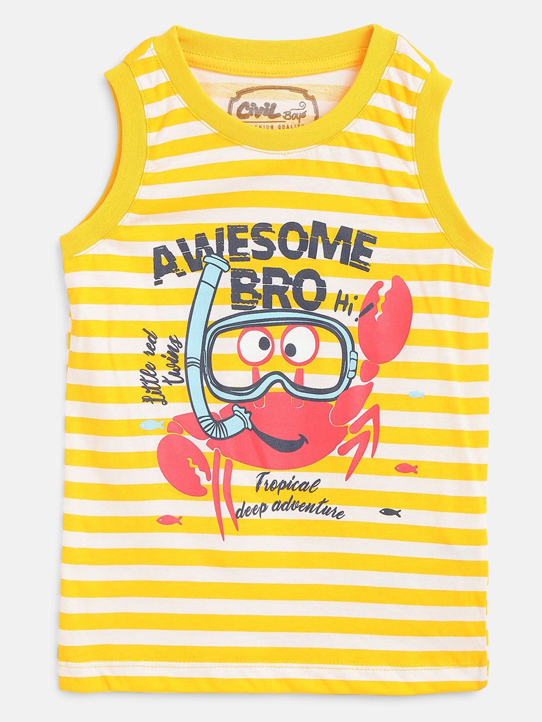 

Civil Boys Mustard Yellow & White Striped Pure Cotton T-shirt