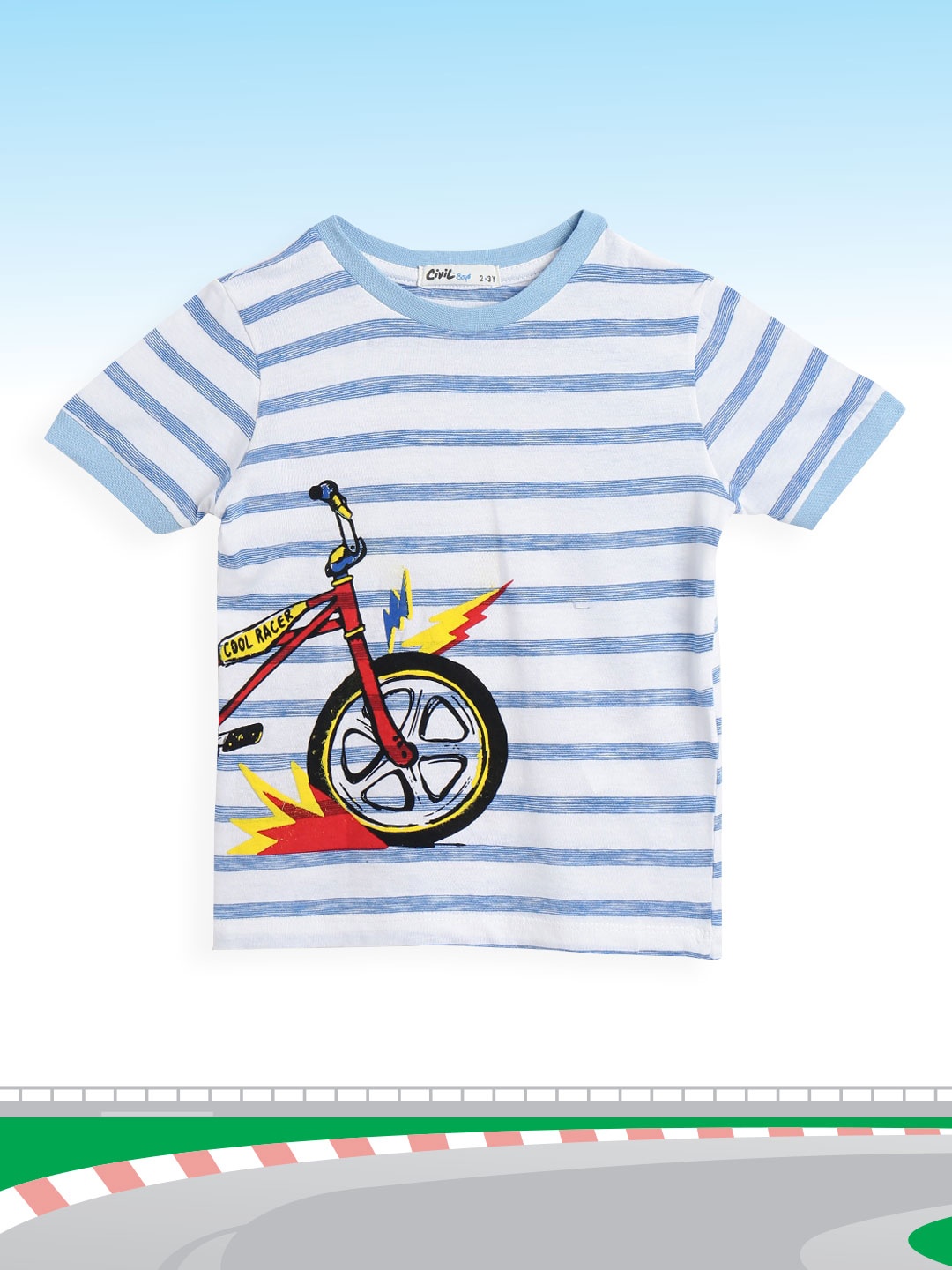 

Civil Boys Blue & White Pure Cotton Striped T-shirt