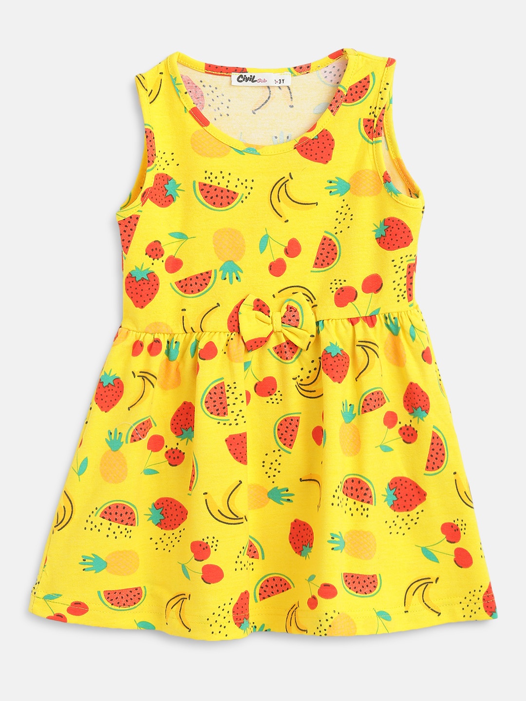 

Civil Girls Yellow & Red Conversational Print Sleeveless A-Line Dress