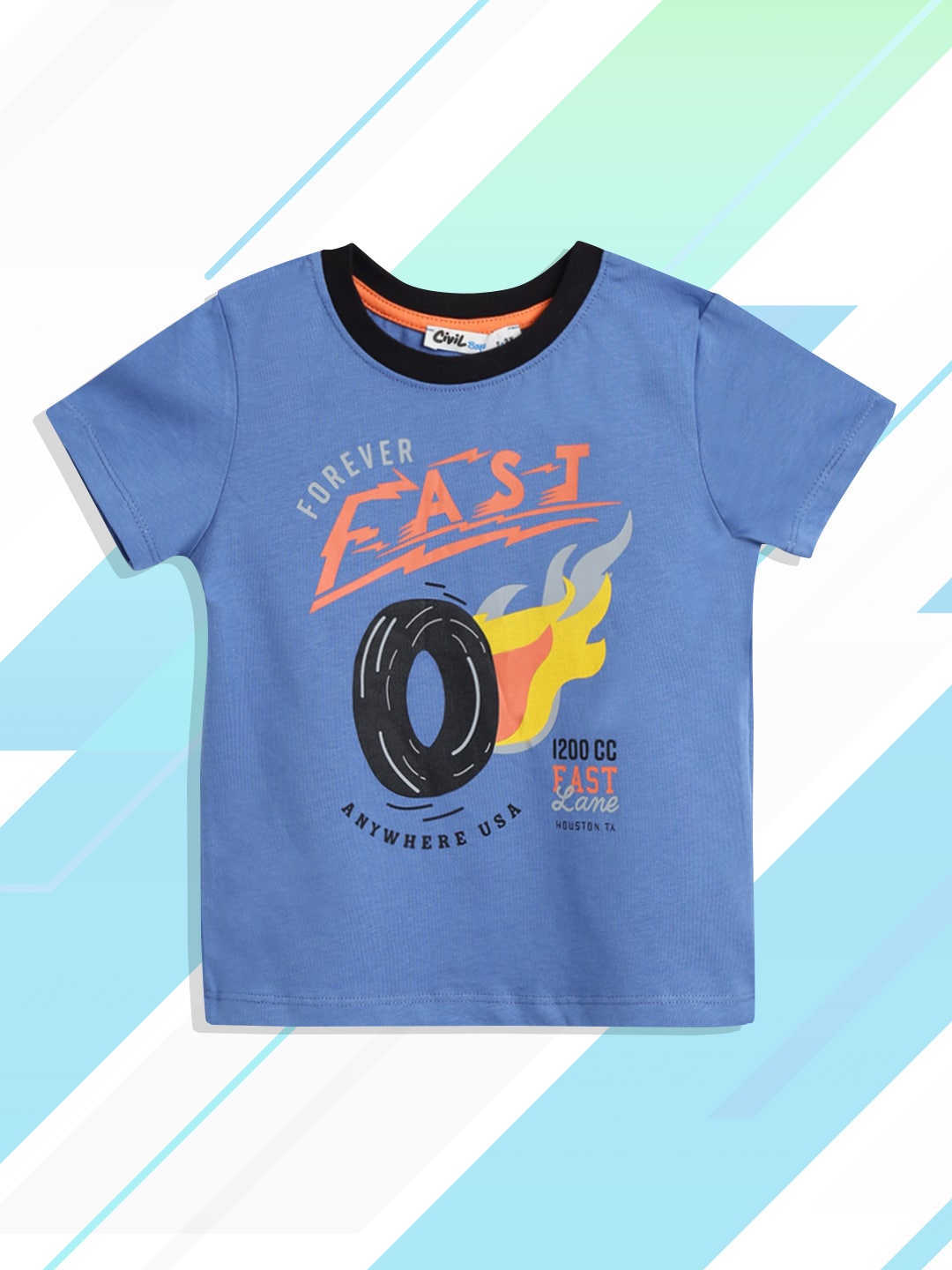 

Civil Boys Blue & Orange Pure Cotton Graphic Print T-shirt