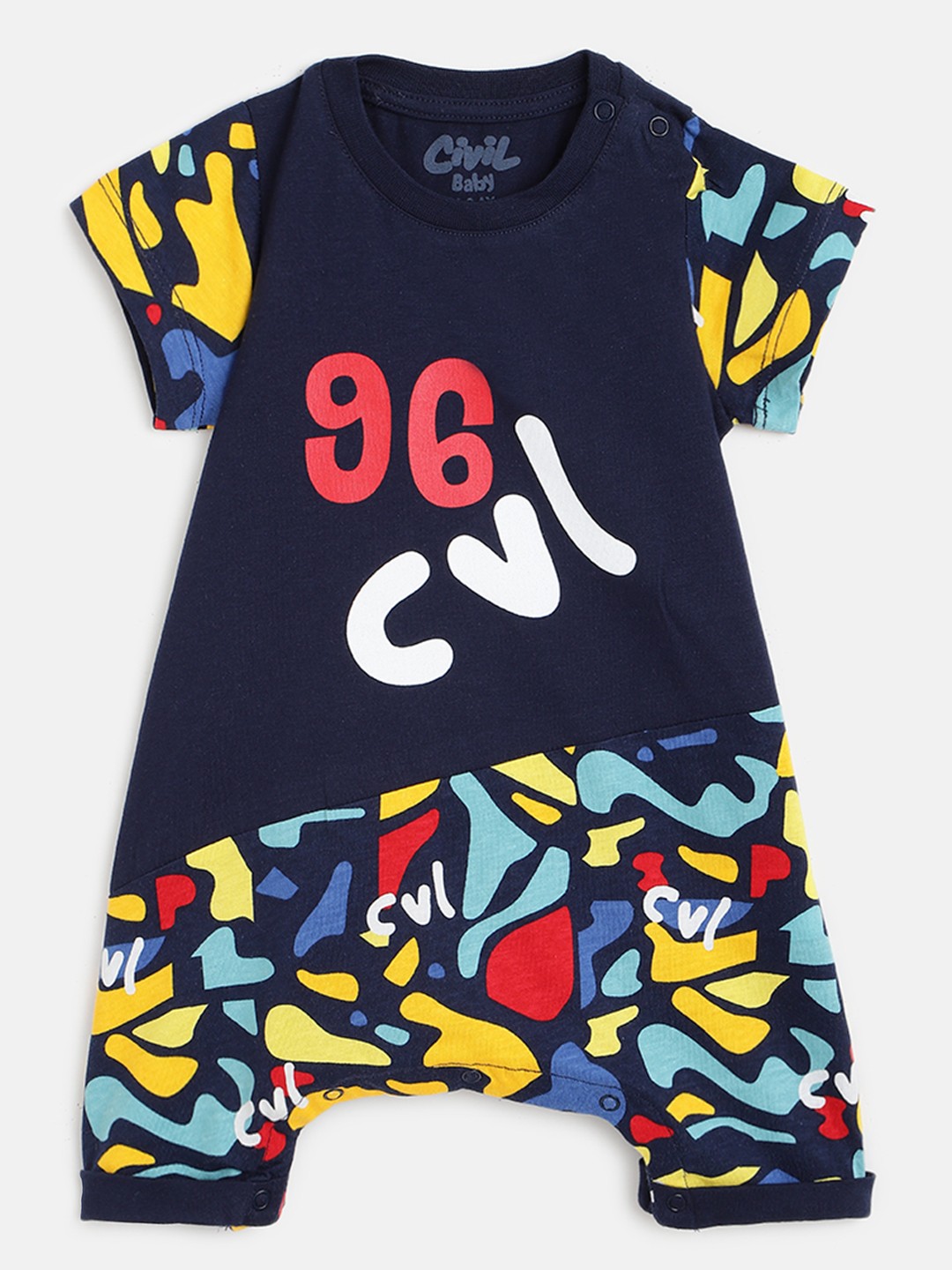 

Civil Infant Boys Navy Blue & Yellow Abstract Print Pure Cotton Body Suit
