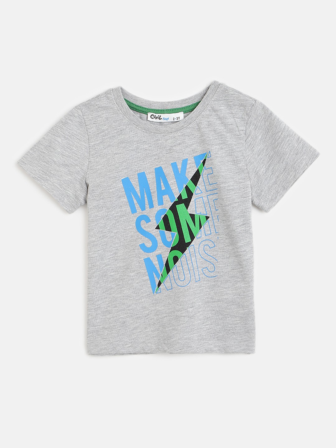 

Civil Boys Grey & Blue Pure Cotton Typography Printed T-shirt
