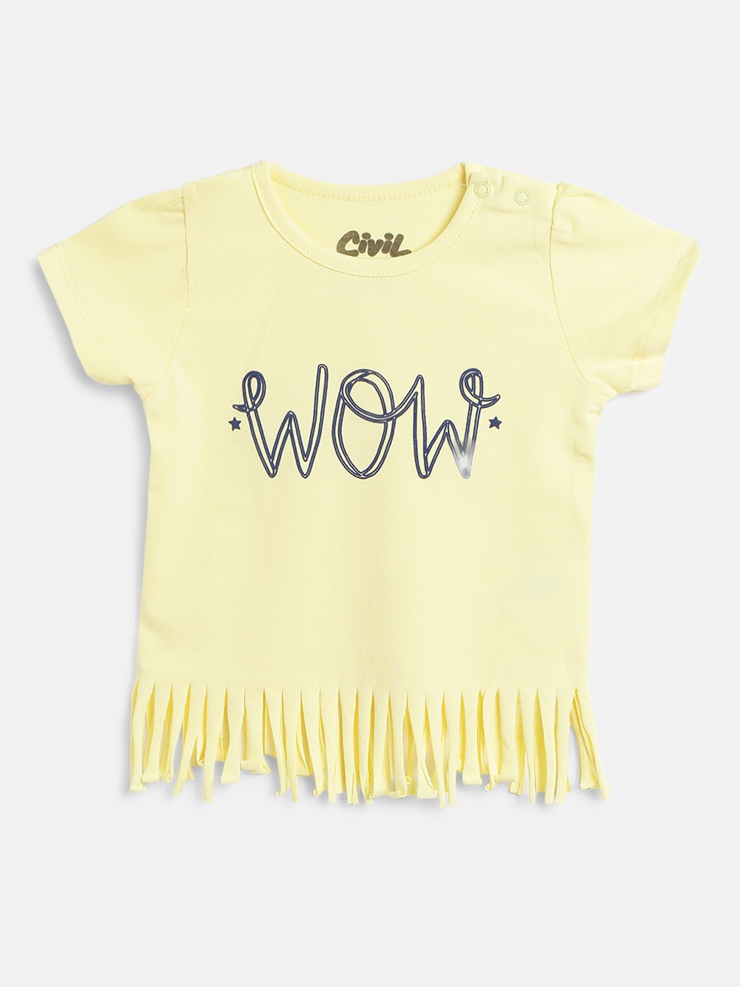 

Civil Girls Yellow & Black Typography Printed T-shirt with Fringe Detail