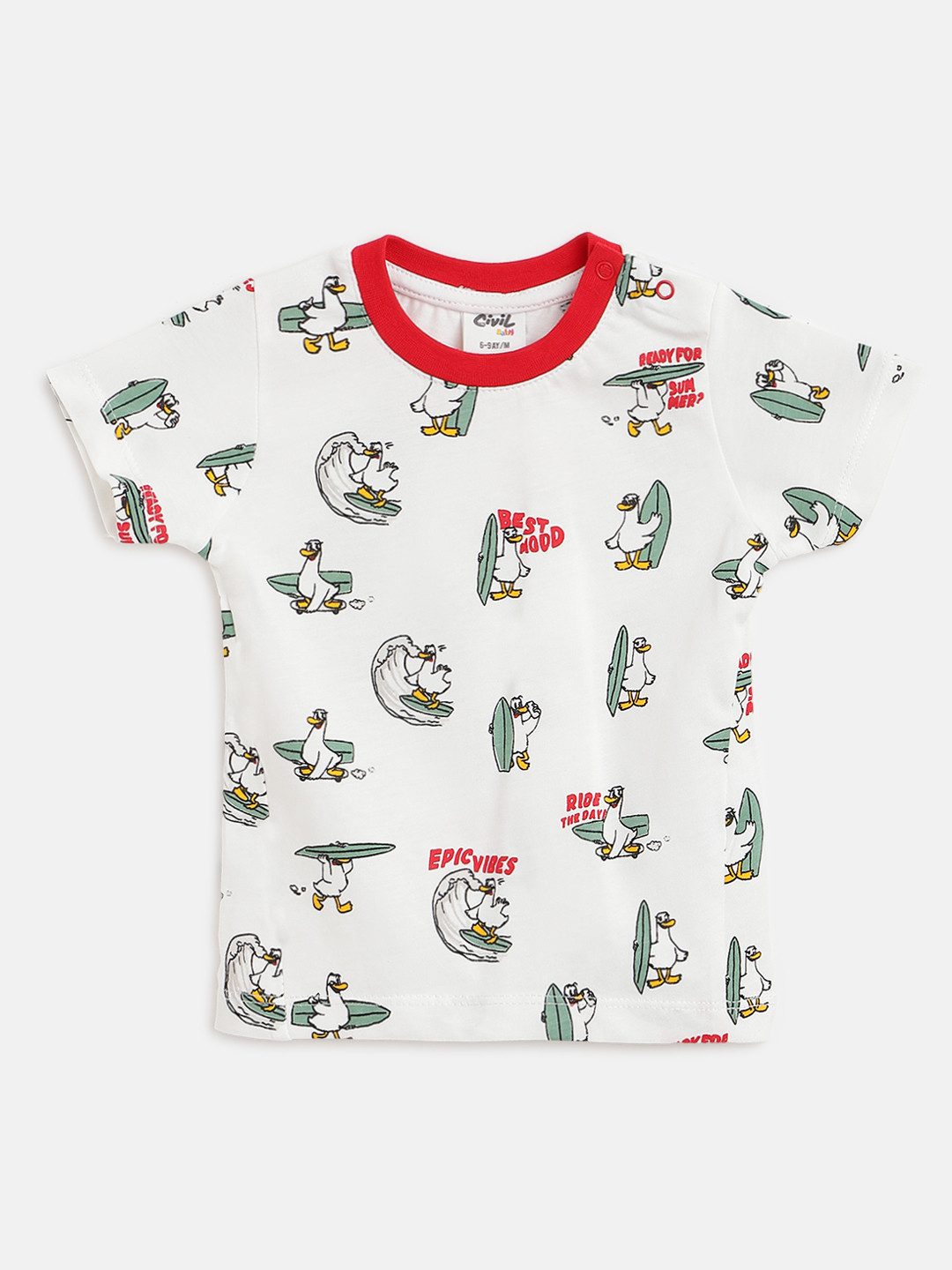 

Civil Boys White & Green Pure Cotton Graphic Print T-shirt