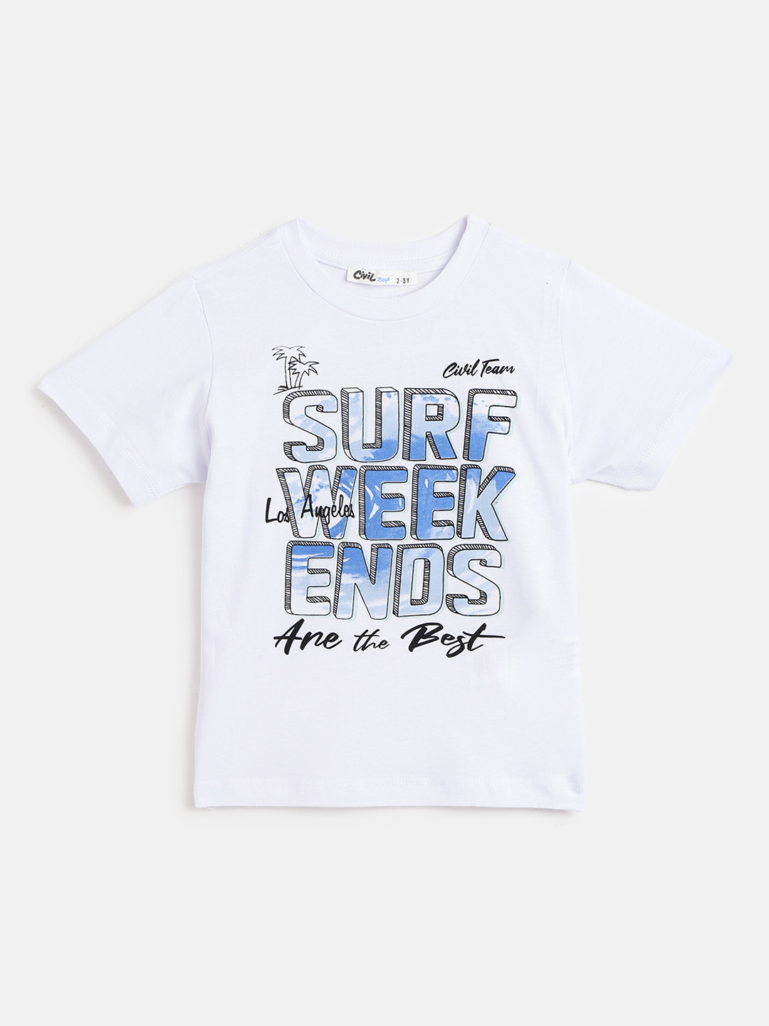 

Civil Boys White & Blue Pure Cotton Typography Printed T-shirt