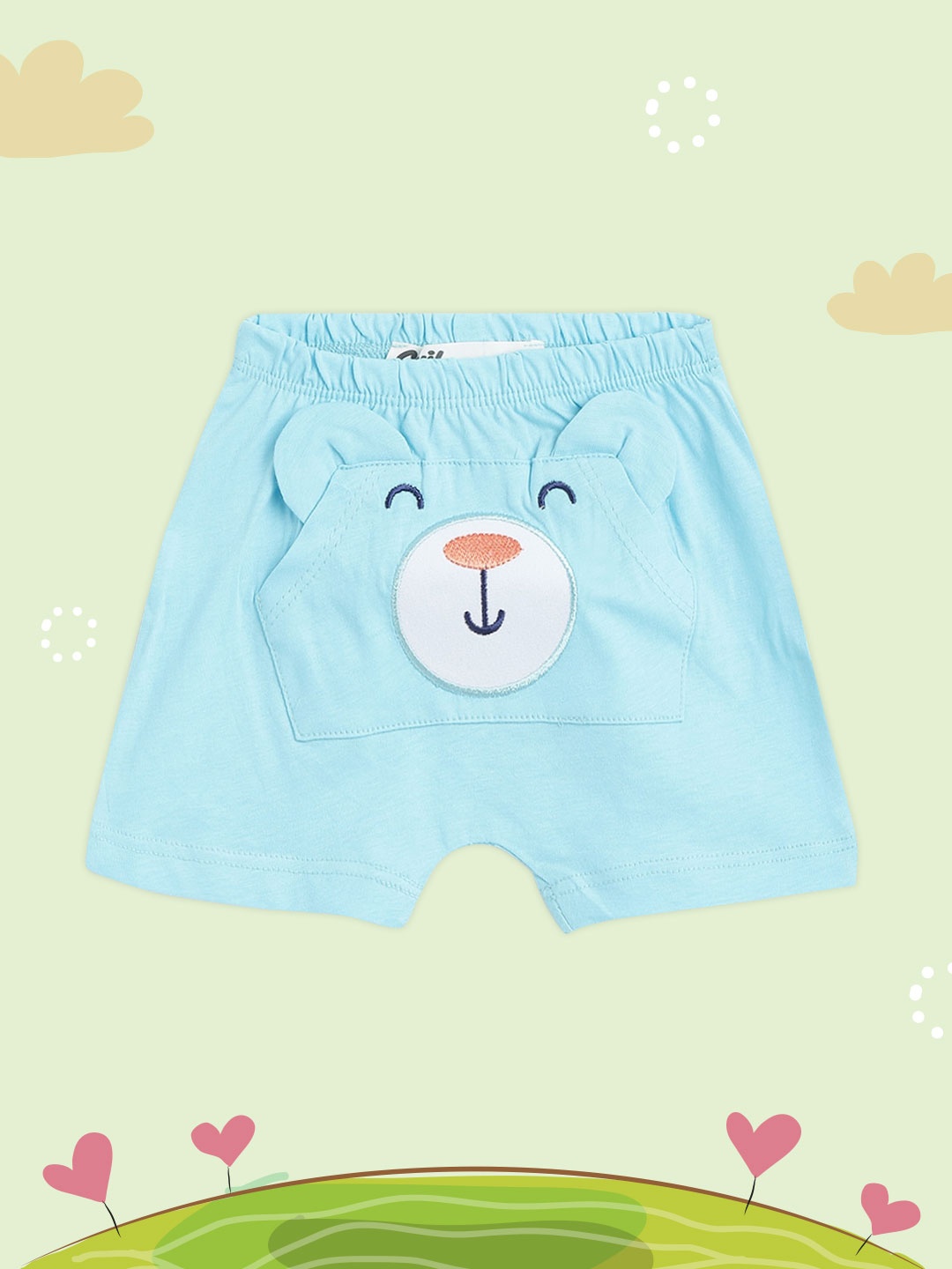 

Civil Boys Blue & White Bear Face Print Applique Shorts