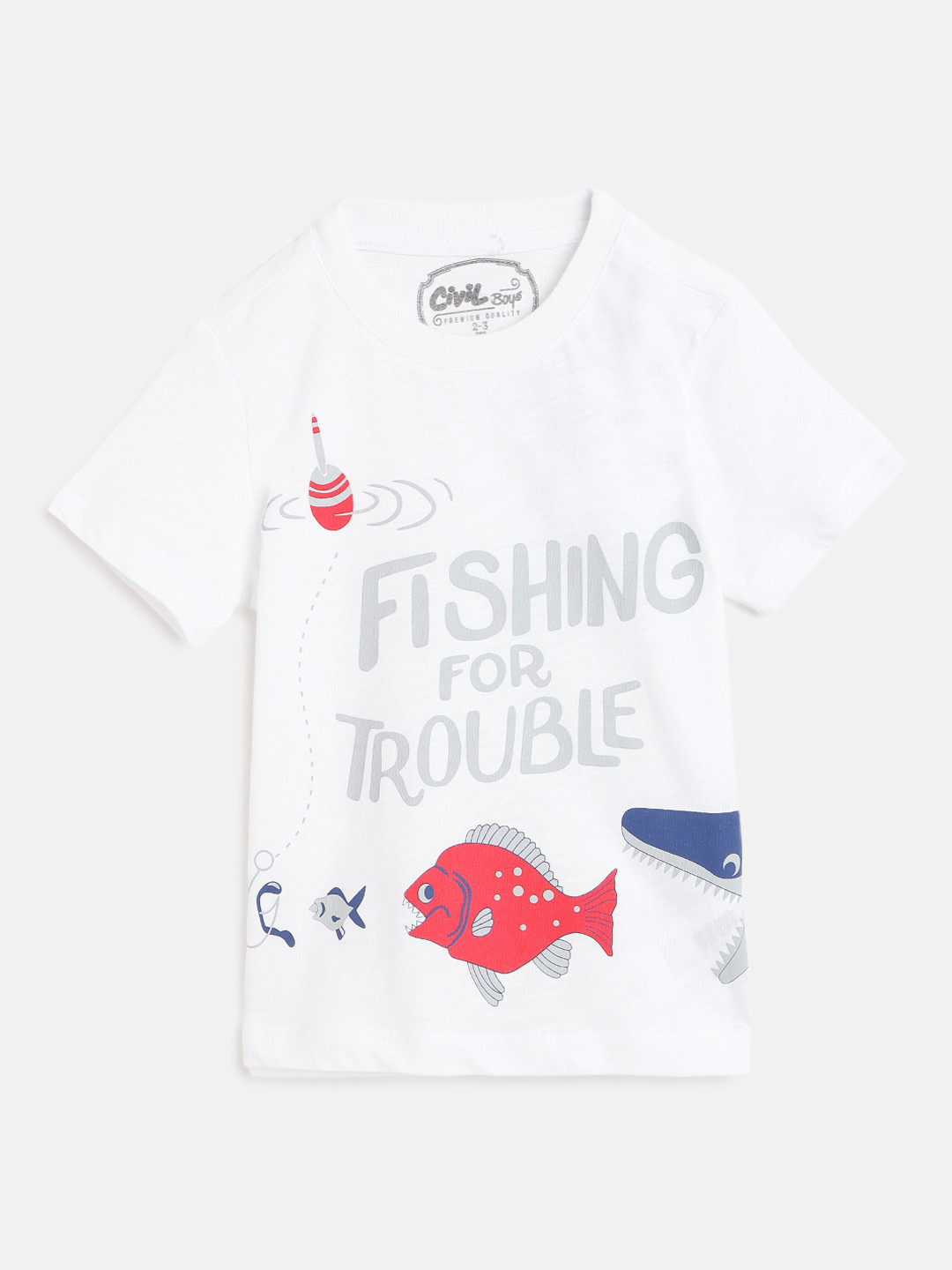 

Civil Boys White & Grey Pure Cotton Graphic Print T-shirt