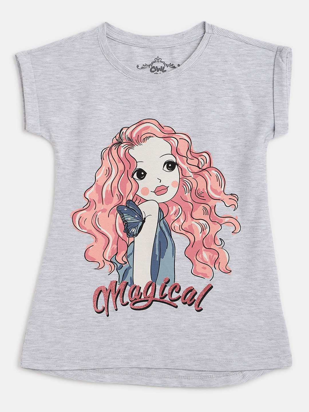 

Civil Girls Grey Melange Printed T-shirt