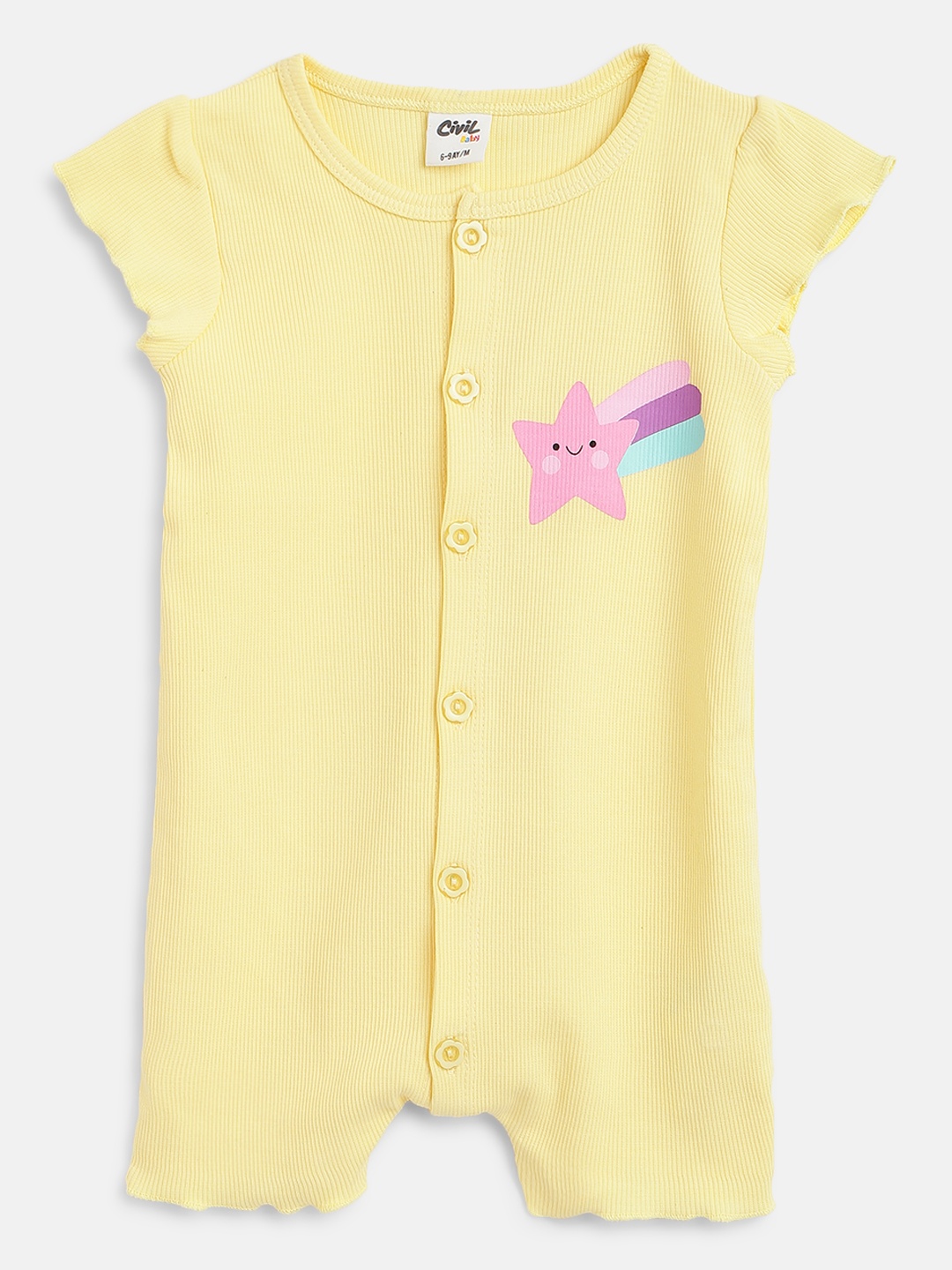 

Civil Infant Girls Yellow & Pink Self Striped Graphic Print Rompers