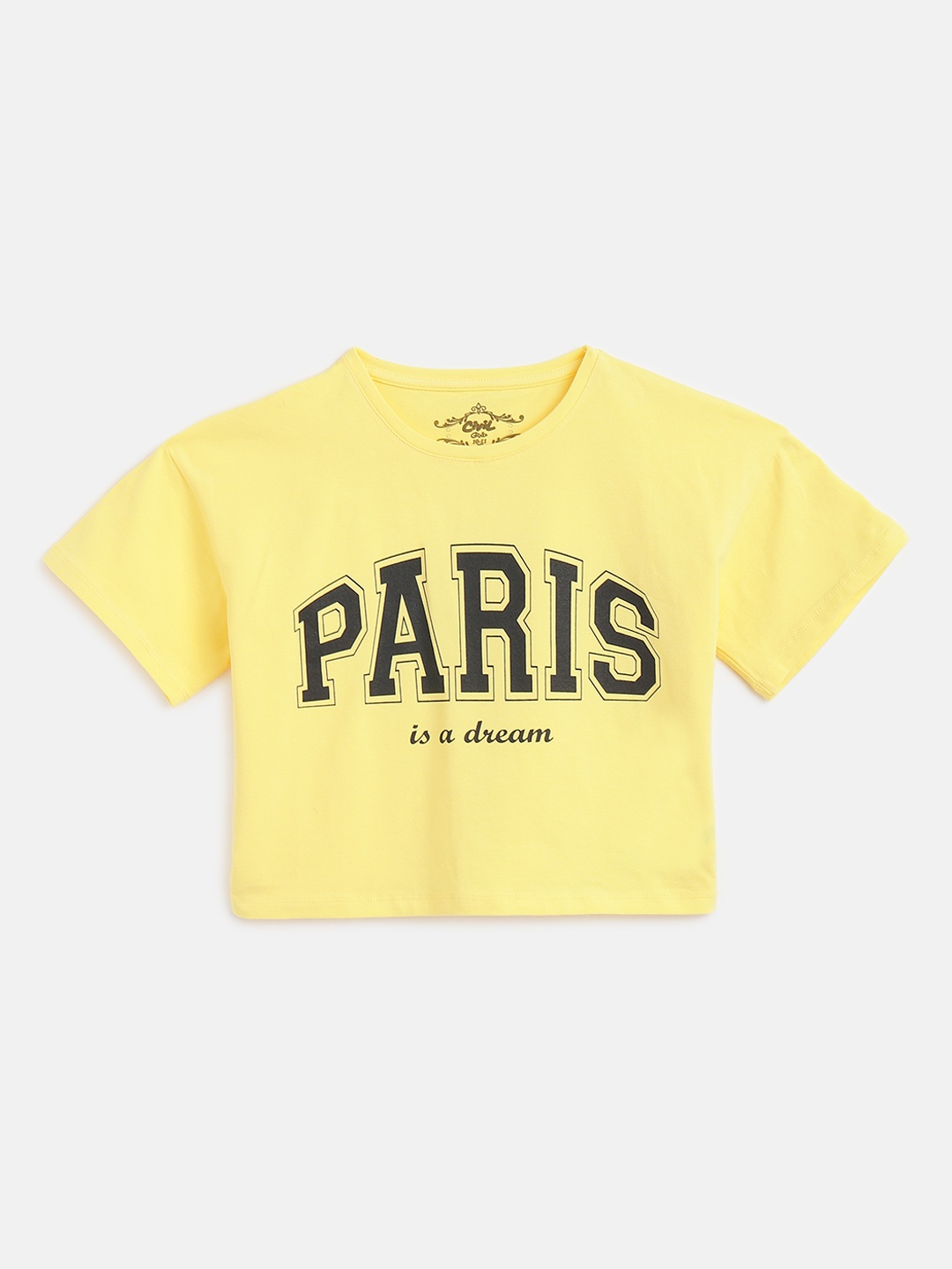 

Civil Girls Yellow & Black Typography Printed Drop-Shoulder Sleeves T-shirt