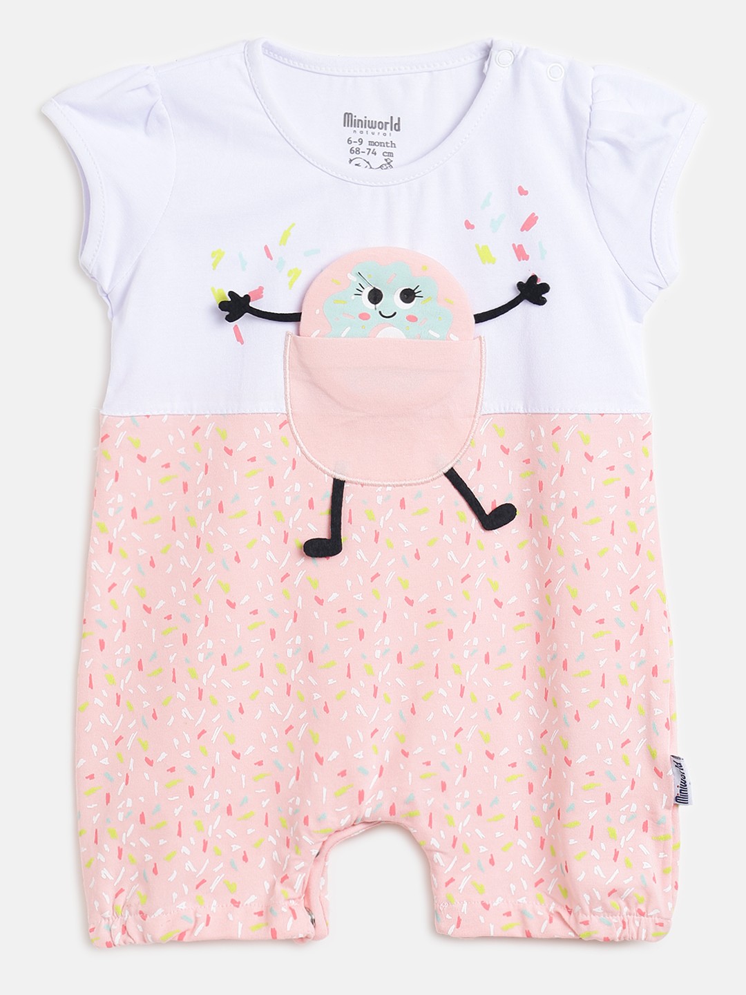 

Civil Infant Girls Pink & White Graphic Print Rompers with Applique Detail