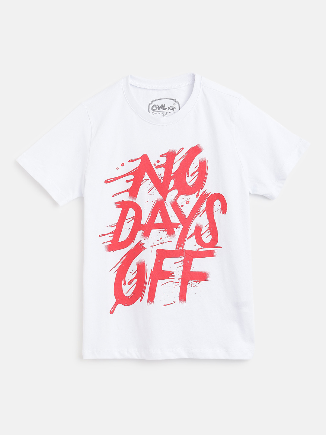 

Civil Boys White & Red Typography Printed Pure Cotton T-shirt