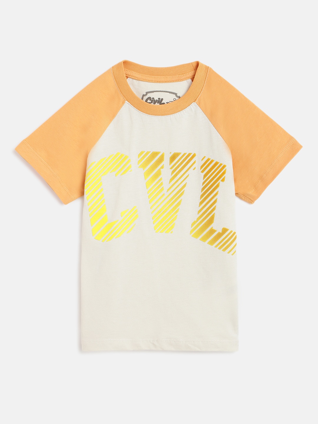 

Civil Boys Orange & Beige Pure Cotton Brand Logo Print T-shirt